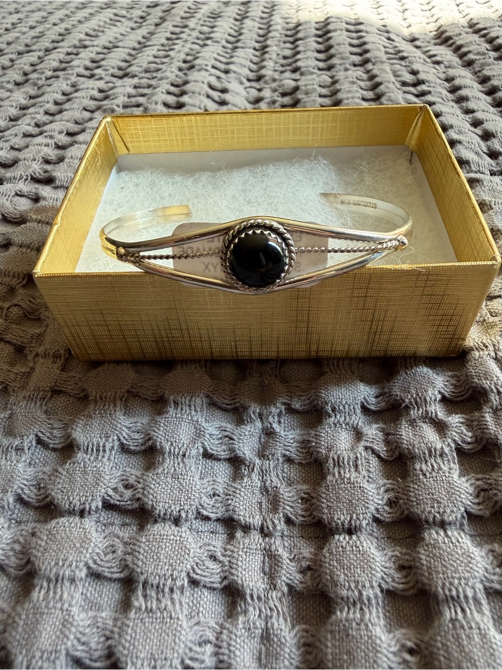 Sterling Silver Cuff Bracelet with Black Onyx